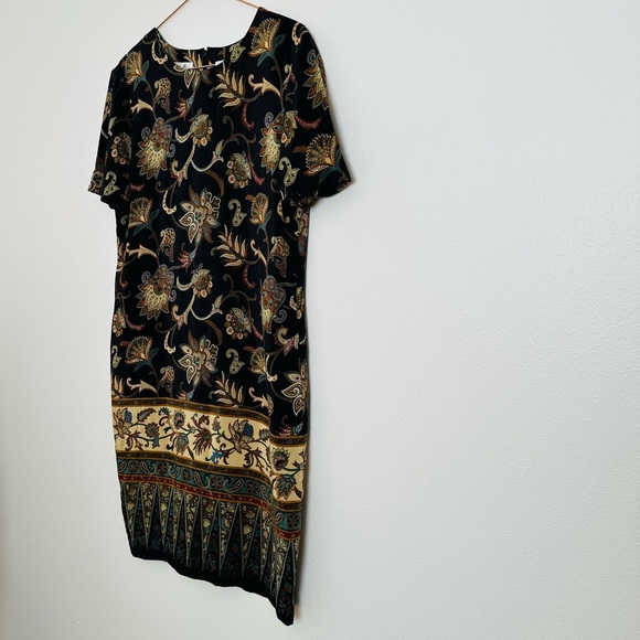 Vintage Liz Claiborne Mini Dress 100% Silk Floral Paisley Printed Brown - Picture 7 of 10